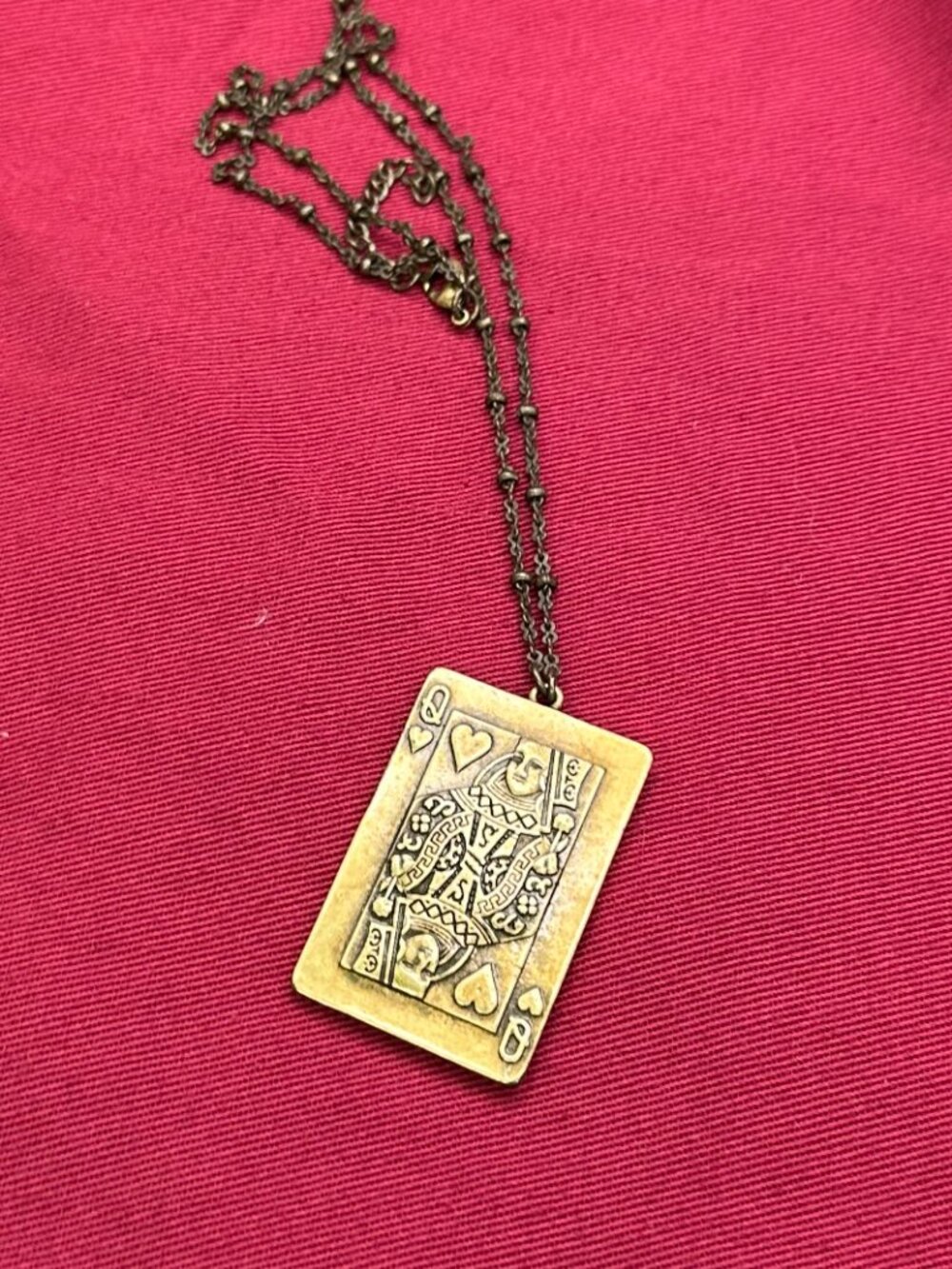 VTG Brass Reversible Queen of Hearts/Lovebirds Pendant Necklace - Picture 12 of 12